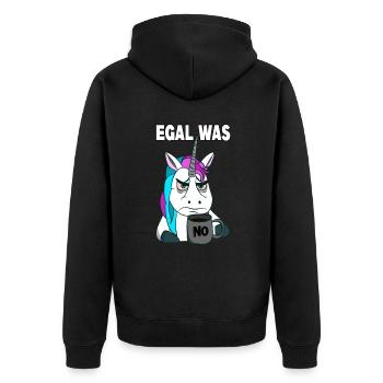 Egal was - no. Mürrisches lustiges Einhorn - Unisex Premium Bio Zip Hoodie - Schwarz - Hinten - Nico (187cm)