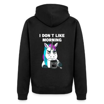 Licorne grincheuse et drôle avec tasse de café - Veste à capuche bio Premium Unisexe - noir - Dos - Nico (187cm)