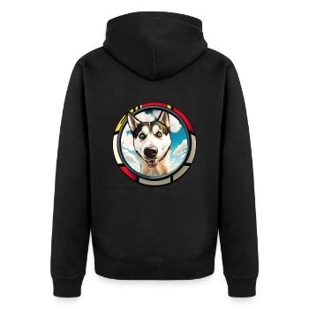 Hunde Cartoon Huskie Design für Hundeliebhaber - Unisex Premium Bio Zip Hoodie - Schwarz - Hinten - Nico (187cm)