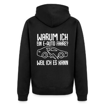 E-Auto Elektroauto - Unisex Premium Bio Zip Hoodie - Schwarz - Hinten - Nico (187cm)
