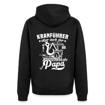 Kranfahrer Papa Kran - Unisex Premium Bio Zip Hoodie - Schwarz - Hinten - Nico (187cm)