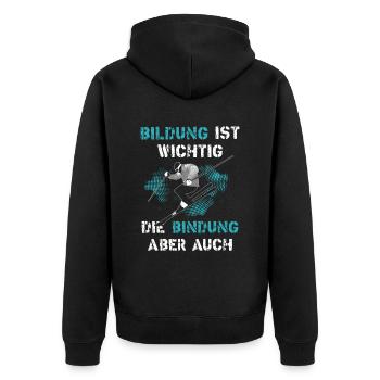Bildung ist wichtig Skifahren Wintersport - Unisex Premium Bio Zip Hoodie - Schwarz - Hinten - Nico (187cm)