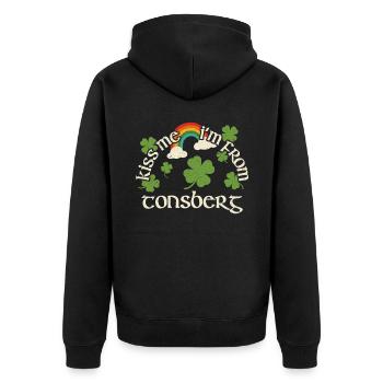 Küss mich - St. Patricks Day Tonsberg - Unisex Premium Bio Zip Hoodie - Schwarz - Hinten - Nico (187cm)