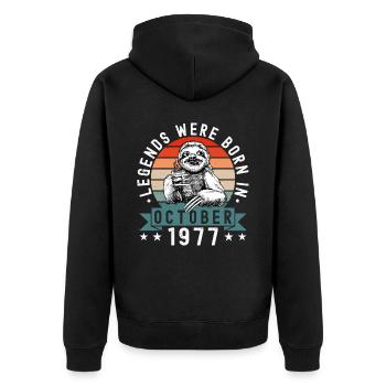 Les légendes sont nées en octobre 1977 Sloth Sloth - Veste à capuche bio Premium Unisexe - noir - Dos - Nico (187cm)