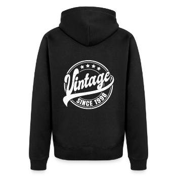 Vintage Since 1998 Geschenk Zum 25. Geburtstag - Unisex Premium Bio Zip Hoodie - Schwarz - Hinten - Nico (187cm)