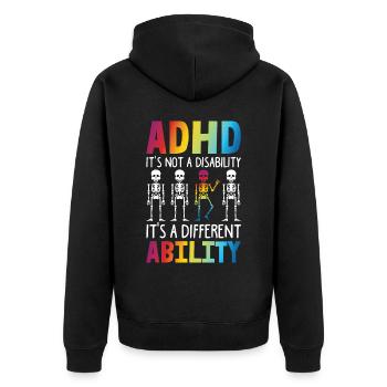 ADHD It's Not A Disability It's DIfferent Ability - Unisex Premium Organic Zip Hoodie - black - Back - Nico (187cm)