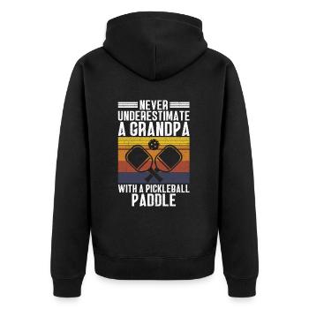Opa Pickleball Paddel - Unisex Premium Bio Zip Hoodie - Schwarz - Hinten - Nico (187cm)