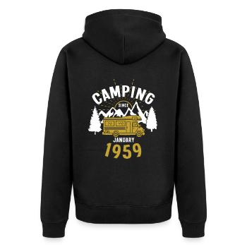 Geburtstag: Camping seit Januar 1959 Wohnmobil - Unisex Premium Bio Zip Hoodie - Schwarz - Hinten - Nico (187cm)