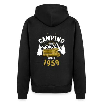 Geburtstag: Camping seit März 1959 Wohnmobil - Unisex Premium Bio Zip Hoodie - Schwarz - Hinten - Nico (187cm)