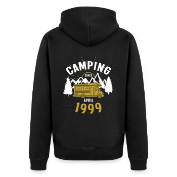 Date de naissance : Camping depuis avril 1999 Camping-car - Veste à capuche bio Premium Unisexe - noir - Dos - Nico (187cm)