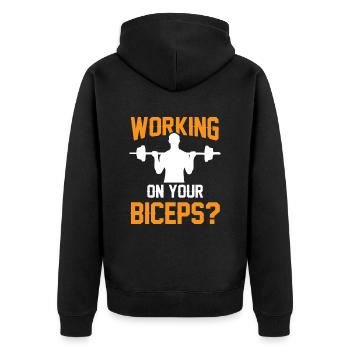 Arbeiten Sie An Ihrem Bizeps Workout Curls Muskeln - Unisex Premium Bio Zip Hoodie - Schwarz - Hinten - Nico (187cm)