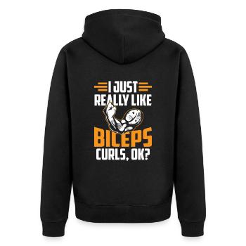 J’aime vraiment les muscles des biceps - Veste à capuche bio Premium Unisexe - noir - Dos - Nico (187cm)