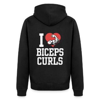 J’adore biceps boucles dictons muscles biceps - Veste à capuche bio Premium Unisexe - noir - Dos - Nico (187cm)