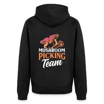 Mushroom Pickers Team Mushroom Pickers Mushroom Picking Mushrooms - Unisex Premium Organic Zip Hoodie - black - Back - Nico (187cm)