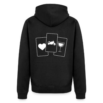 Herz - Wein - Motorrad - - Unisex Premium Bio Zip Hoodie - Schwarz - Hinten - Nico (187cm)