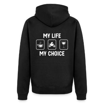 My Life My Choice - Wine - Guy Motorcycle - - Unisex Premium Organic Zip Hoodie - black - Back - Nico (187cm)
