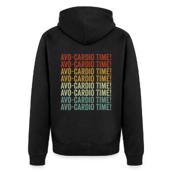 Avo-Cardio Zeit! Avocado Fitness Übung Laufen - Unisex Premium Bio Zip Hoodie - Schwarz - Hinten - Nico (187cm)