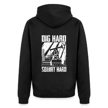 Ölfeld Bohrinsel Lustig - Unisex Premium Bio Zip Hoodie - Schwarz - Hinten - Nico (187cm)