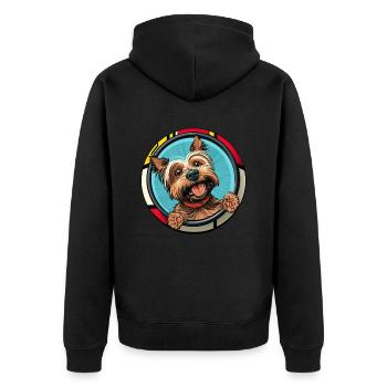 Hunde Cartoon Yorkshire Terrier Design - Unisex Premium Bio Zip Hoodie - Schwarz - Hinten - Nico (187cm)