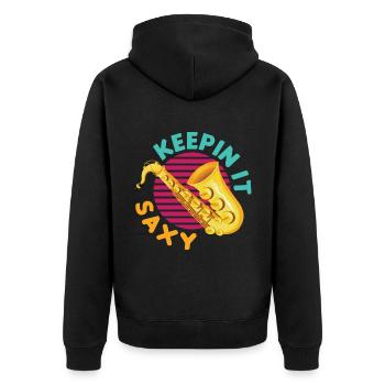Keepin' It Saxy Funny For Saxophone Player - Unisex Premium Organic Zip Hoodie - black - Back - Nico (187cm)