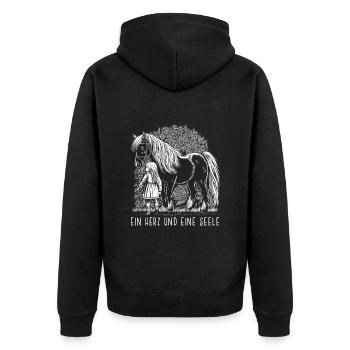 Ein Herz und eine Seele - Unisex Premium Bio Zip Hoodie - Schwarz - Hinten - Nico (187cm)