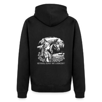 Vertrauen, Respekt und Leidenschaft - Unisex Premium Bio Zip Hoodie - Schwarz - Hinten - Nico (187cm)