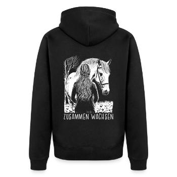 Zusammen Wachsen - Unisex Premium Bio Zip Hoodie - Schwarz - Hinten - Nico (187cm)