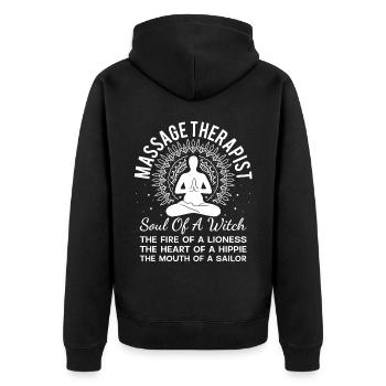 Massage Therapist Soul Of A Witch The Fire Of A Li - Unisex Premium Organic Zip Hoodie - black - Back - Nico (187cm)