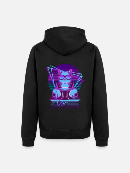 Vaporwave Katze DJ Pult Katze - Unisex Premium Bio Zip Hoodie - Schwarz
