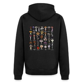 Pilzsammler Pilzsammlung Pilzarten - Unisex Premium Bio Zip Hoodie - Schwarz - Hinten - Nico (187cm)