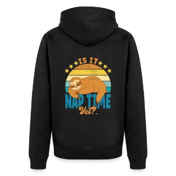 Nap Time Faultier - Unisex Premium Bio Zip Hoodie - Schwarz - Hinten - Nico (187cm)