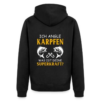 Angeln Tshirt Mann Fischer Rute Fischfang Fishing - Unisex Premium Bio Zip Hoodie - Schwarz - Hinten - Nico (187cm)