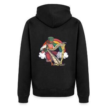 Leprechaun spielt die Harfe - St. Patricks Day - Unisex Premium Bio Zip Hoodie - Schwarz - Hinten - Nico (187cm)