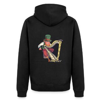 Leprechaun spielt die Harfe - St. Patricks Day - Unisex Premium Bio Zip Hoodie - Schwarz - Hinten - Nico (187cm)