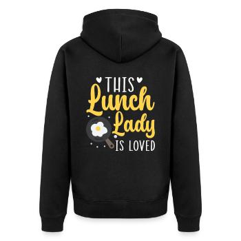 Diese Mittagsdame ist eine beliebte Cafeteria-Mitarbeiterin - Unisex Premium Bio Zip Hoodie - Schwarz - Hinten - Nico (187cm)