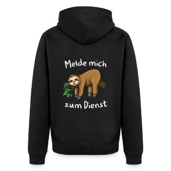 Faultier Tshirt Damen Herren Faul Müde Bürohumor - Unisex Premium Bio Zip Hoodie - Schwarz - Hinten - Nico (187cm)