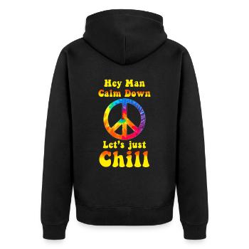 Hippie Geschenk Acidhead Flowerpower Hippi Hippy - Unisex Premium Bio Zip Hoodie - Schwarz - Hinten - Nico (187cm)