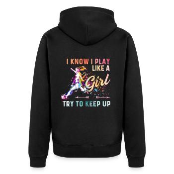 Fußball Tshirt Herren Damen Soccer Football - Unisex Premium Bio Zip Hoodie - Schwarz - Hinten - Nico (187cm)