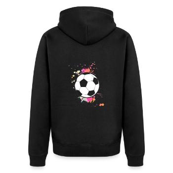 Fußball Tshirt Herren Damen Soccer Football - Unisex Premium Bio Zip Hoodie - Schwarz - Hinten - Nico (187cm)