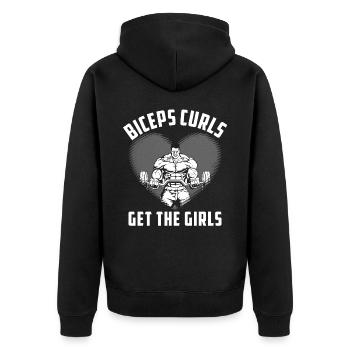 Biceps Curls Get The Girls - Unisex Premium Bio Zip Hoodie - Schwarz - Hinten - Nico (187cm)