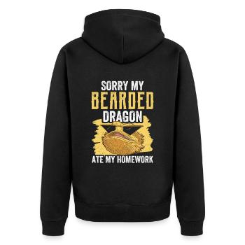 Bearded dragon has eaten my homework animal - Unisex Premium Organic Zip Hoodie - black - Back - Nico (187cm)