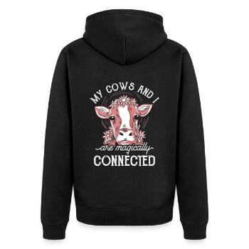 My cows and I are magically connected cow - Unisex Premium Organic Zip Hoodie - black - Back - Nico (187cm)