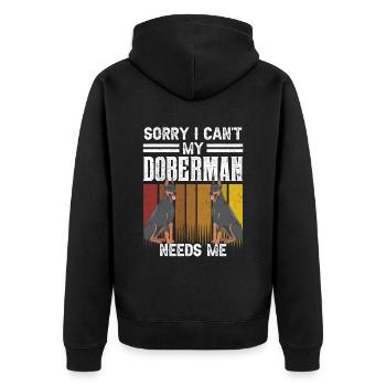 Kann Nicht Mein Dobermann Braucht Mich Doberman - Unisex Premium Bio Zip Hoodie - Schwarz - Hinten - Nico (187cm)