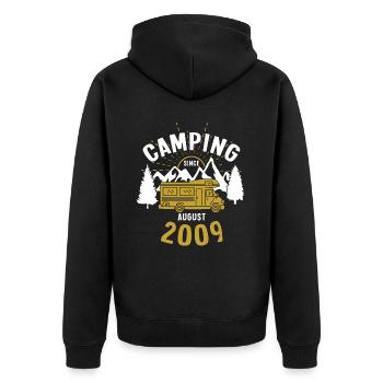 Geburtstag: Camping seit August 2009 Wohnmobil - Unisex Premium Bio Zip Hoodie - Schwarz - Hinten - Nico (187cm)