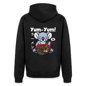 Yum Yum Japan Anime Ramen Nudel Koala - Unisex Premium Bio Zip Hoodie - Schwarz - Hinten - Nico (187cm)