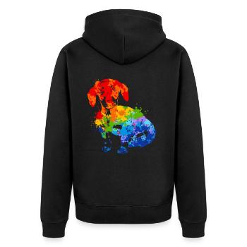 Dackel Splash Art Hund Tierliebhaber - Unisex Premium Bio Zip Hoodie - Schwarz - Hinten - Nico (187cm)
