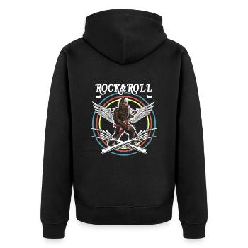 Rock And Roll Bigfoot Sasquatch Gitarre Gitarrist - Unisex Premium Bio Zip Hoodie - Schwarz - Hinten - Nico (187cm)
