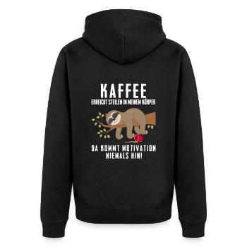 KAFFEE erreicht stellen im körper - Unisex Premium Bio Zip Hoodie - Schwarz - Hinten - Nico (187cm)