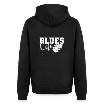 Blues Life Musik Trompete Chicago Blues - Unisex Premium Bio Zip Hoodie - Schwarz - Hinten - Nico (187cm)