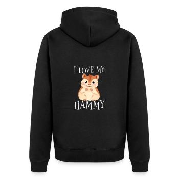 I love my hammy - Unisex Premium Bio Zip Hoodie - Schwarz - Hinten - Nico (187cm)